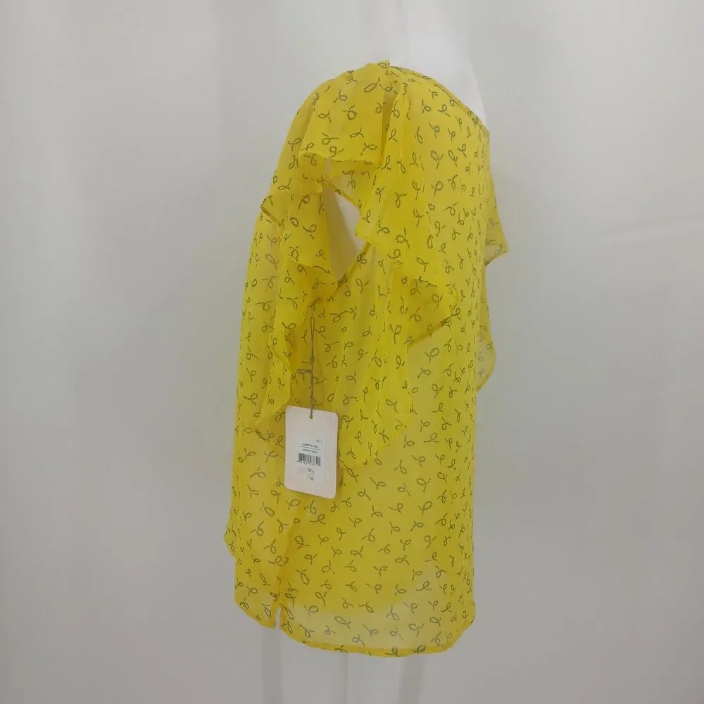 womans downeast size medium yellow blouse ruffle sleeves teacher basic top